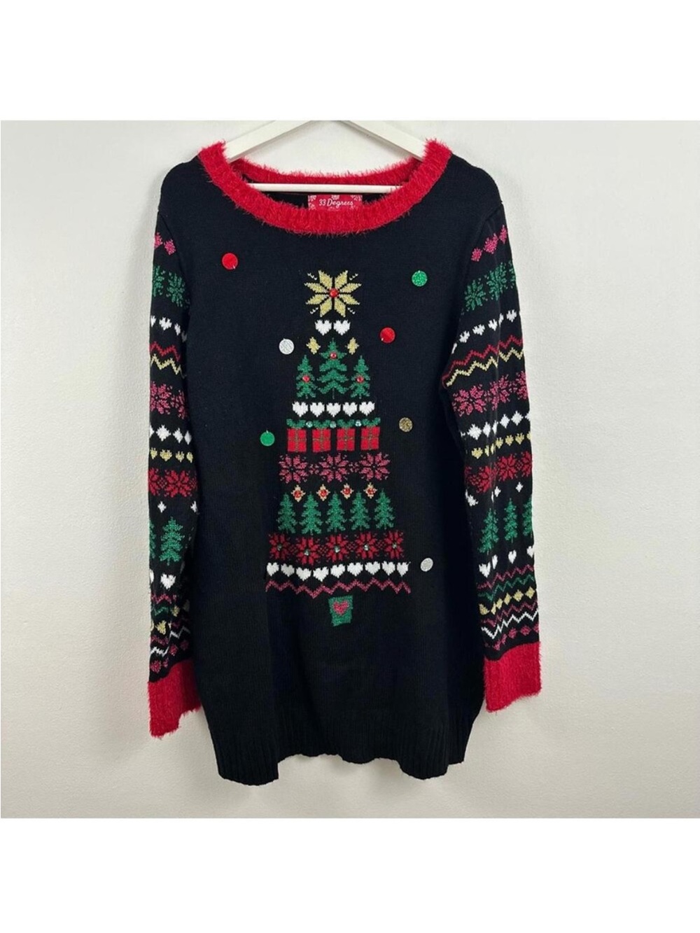 33 Degrees Women’s Ugly Christmas Tree Long Sleeve Sweater Size XL